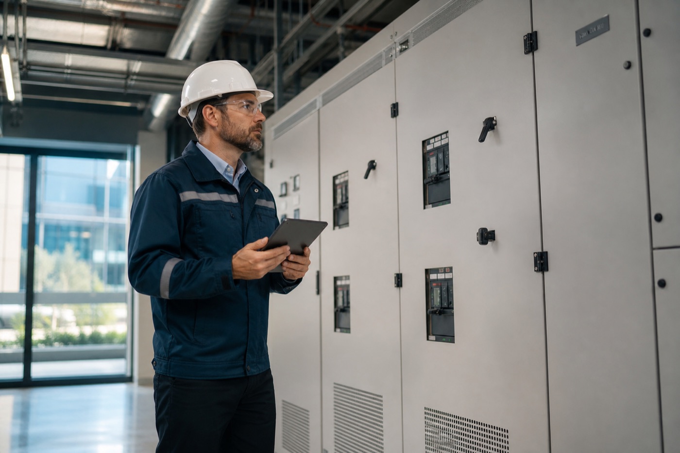 Facilities engineer reviewing electrical equipment load